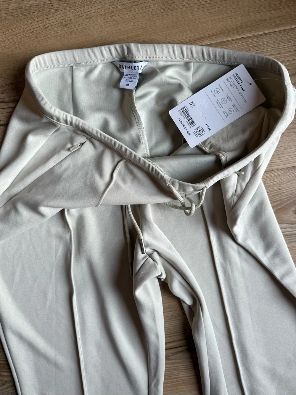 Athleta SeaSoft Pintuck Pant Cream Wide-Leg Drawstring Pants